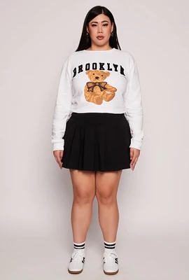 Womens Plus Teddy Bear Chenile Graphic Sweatshirt, White,