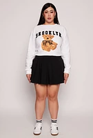 Womens Plus Teddy Bear Chenile Graphic Sweatshirt, White,