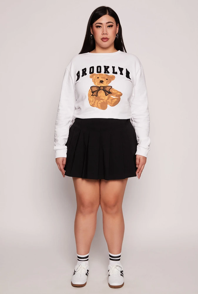 Womens Plus Size Teddy Bear Chenile Graphic Sweatshirt, White, Size 2X
