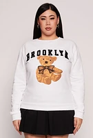 Womens Plus Size Teddy Bear Chenile Graphic Sweatshirt, White, Size 2X