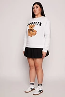 Womens Plus Teddy Bear Chenile Graphic Sweatshirt, White,