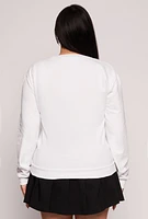 Womens Plus Size Teddy Bear Chenile Graphic Sweatshirt, White, Size 2X