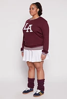 Womens Plus Size Chenille LA Varsity Sweatshirt, Burgundy, Size 3X