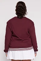 Womens Plus Size Chenille LA Varsity Sweatshirt, Burgundy, Size 3X