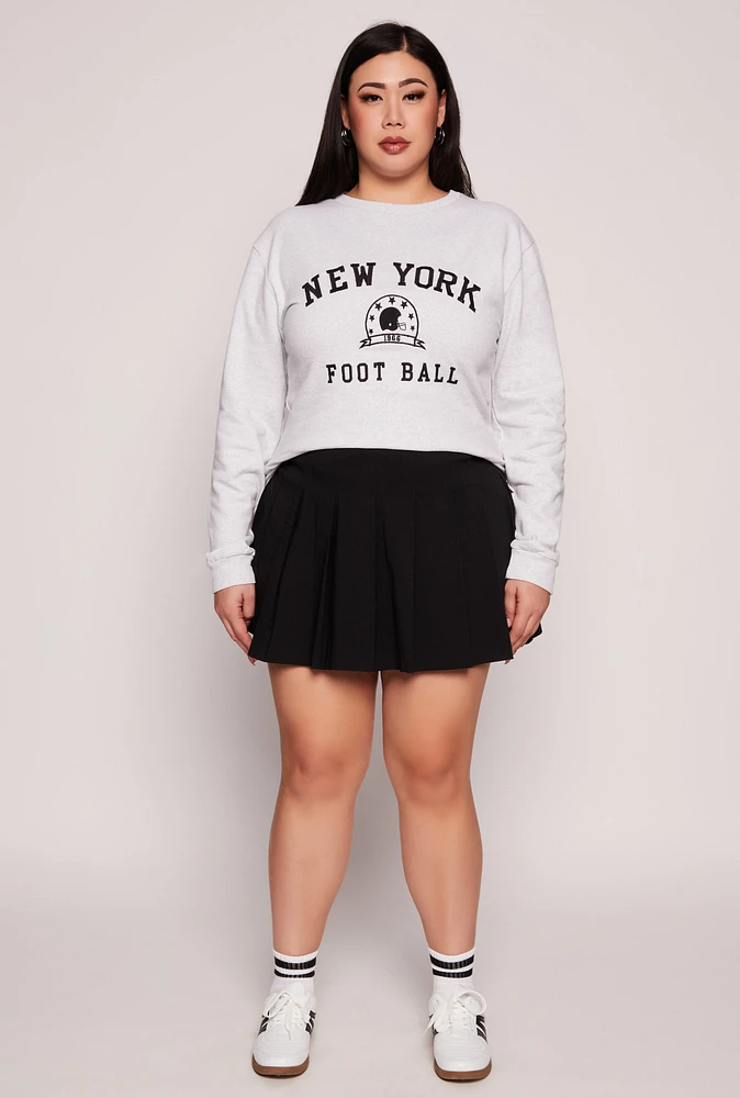 Womens Plus Size New York Football Embroidered Sweatshirt, Grey, Size 3X