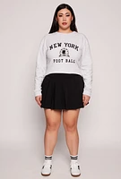 Womens Plus Size New York Football Embroidered Sweatshirt, Grey, Size 3X