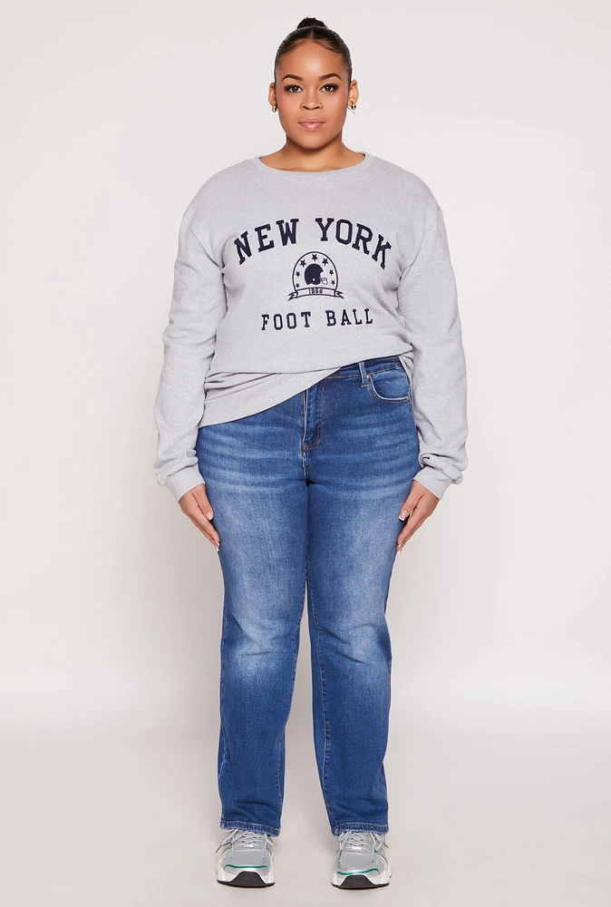 Womens Plus Size New York Football Embroidered Sweatshirt, Grey, Size 2X