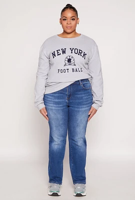 Womens Plus Size New York Football Embroidered Sweatshirt, Grey, Size 2X