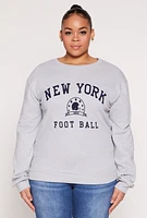 Womens Plus Size New York Football Embroidered Sweatshirt, Grey, Size 2X