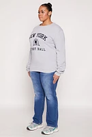 Womens Plus Size New York Football Embroidered Sweatshirt, Grey, Size 2X