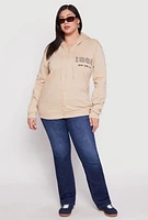 Womens Plus Size 1985 New York City Bear Zip Front Hoodie, Beige, Size 2X