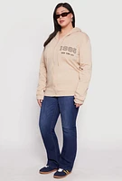 Womens Plus Size 1985 New York City Bear Zip Front Hoodie, Beige, Size 2X
