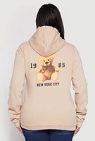 Womens Plus Size 1985 New York City Bear Zip Front Hoodie, Beige, Size 2X