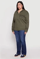 Womens Plus Size 1985 New York City Bear Zip Front Hoodie, Green, Size 3X