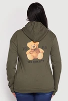 Womens Plus Size 1985 New York City Bear Zip Front Hoodie, Green, Size 3X