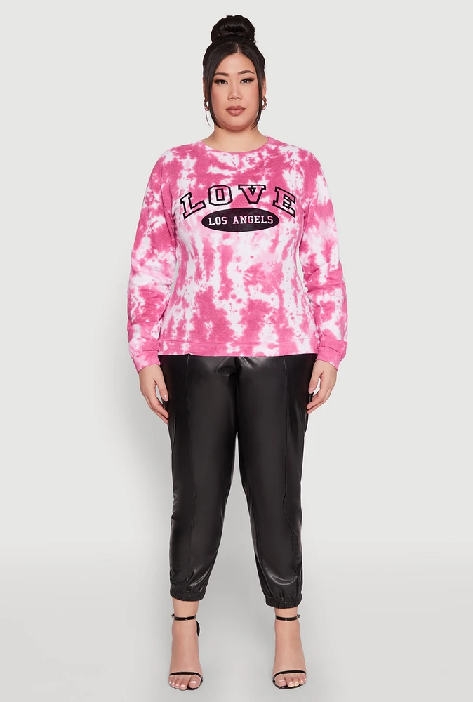 Womens Plus Size Love Velvet Burnout Graphic Sweatshirt, Pink, Size 2X