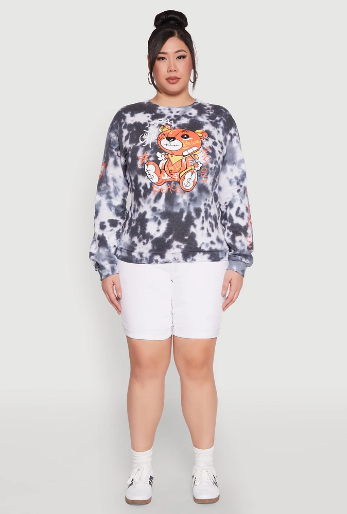 Womens Plus Size Bear Graphic Sweatshirt, Black, Size 1X