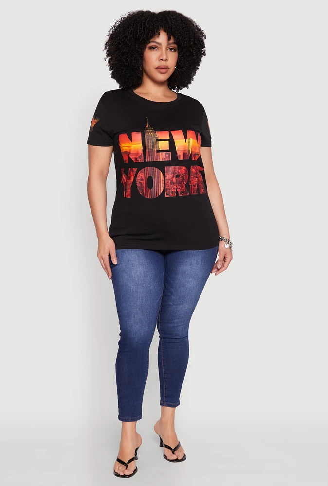 Womens Plus Size New York Skyline Graphic T Shirt, Black, Size 1X