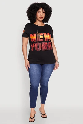 Womens Plus Size New York Skyline Graphic T Shirt, Black, Size 1X