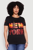 Womens Plus Size New York Skyline Graphic T Shirt, Black, Size 1X