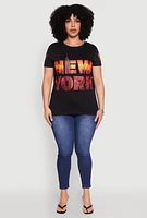 Womens Plus Size New York Skyline Graphic T Shirt, Black, Size 1X