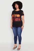 Womens Plus Size New York Skyline Graphic T Shirt, Black, Size 1X