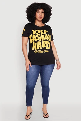 Womens Plus Size Keep Fashion Hard Graphic T Shirt, Black, Size 2X