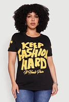 Womens Plus Size Keep Fashion Hard Graphic T Shirt, Black, Size 2X