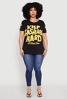 Womens Plus Size Keep Fashion Hard Graphic T Shirt, Black, Size 2X