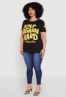 Womens Plus Size Keep Fashion Hard Graphic T Shirt, Black, Size 2X