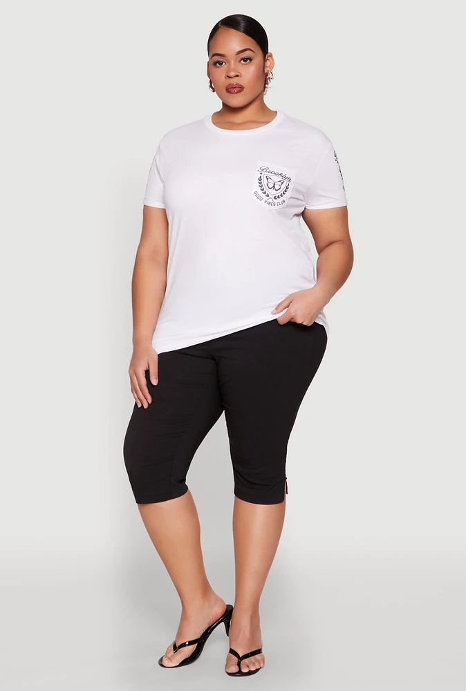 Womens Plus Size Good Vibes Club Graphic Tee, White, Size 1X