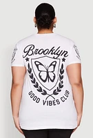 Womens Plus Size Good Vibes Club Graphic Tee, White, Size 1X