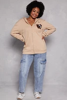 Womens Plus Size Bear Graphic Zip Front Hoodie, Beige, Size 1X