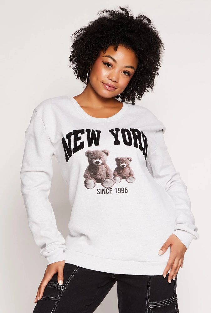 Womens Plus Size New York Bear Sweatshirt, Grey, Size 1X