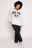 Womens Plus Size New York Bear Sweatshirt, Grey, Size 1X