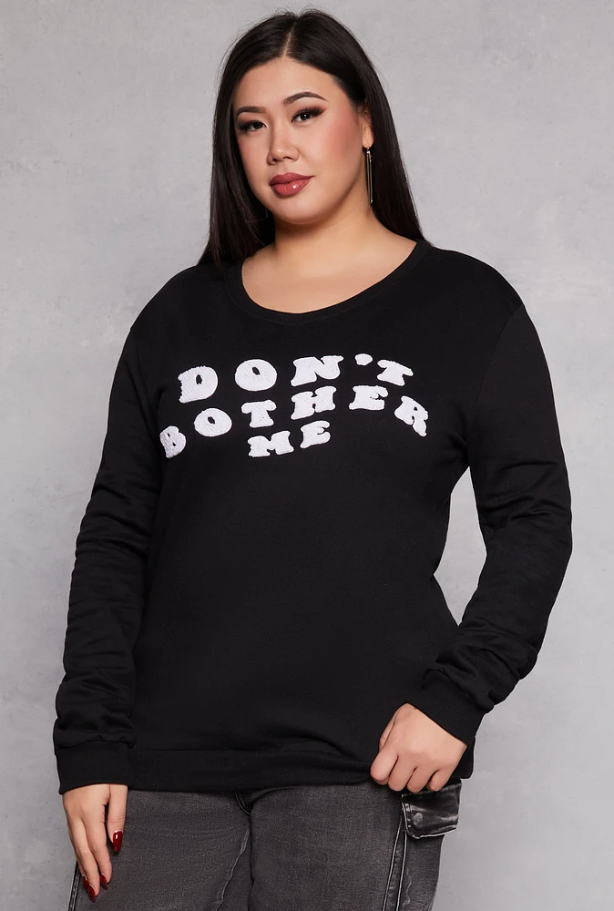 Womens Plus Size Chenille Dont Bother Me Sweatshirt, Black, Size 1X