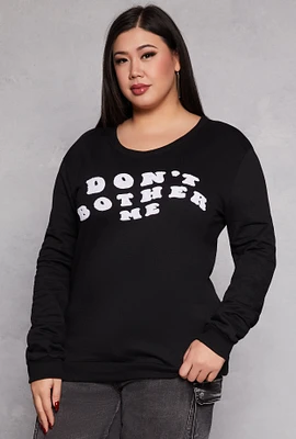 Womens Plus Size Chenille Dont Bother Me Sweatshirt, Black, Size 1X