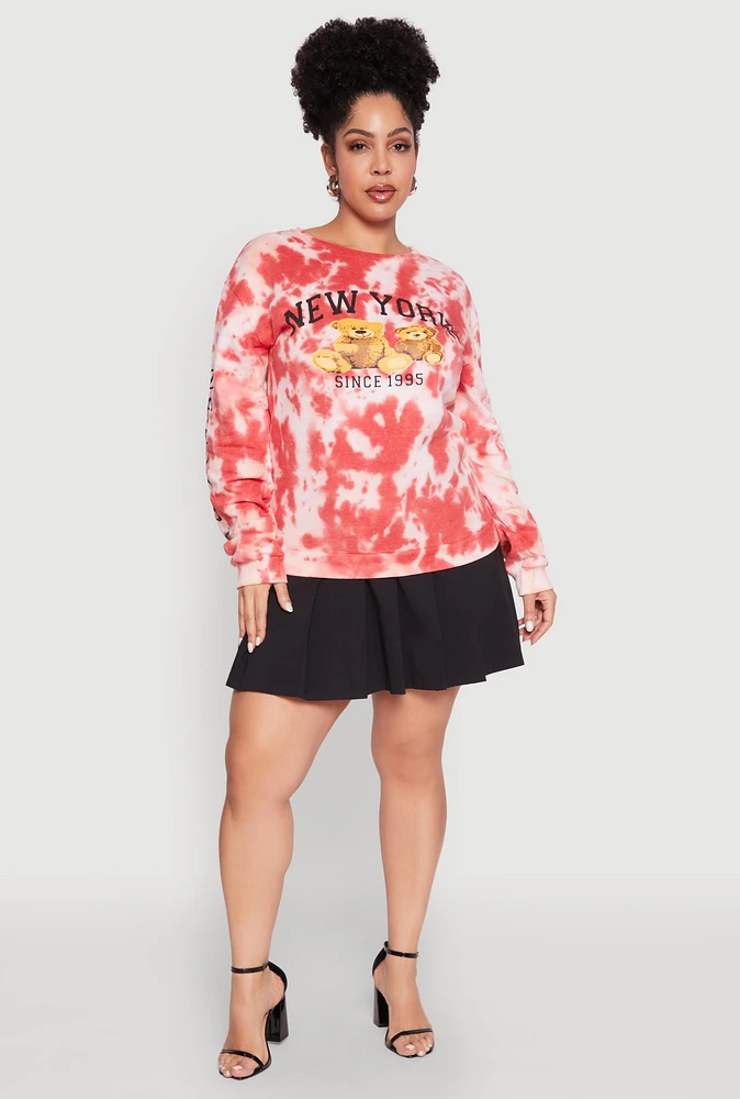 Womens Plus Size Mineral Wash New York Bears Graphic Sweatshirt, Multi, Size 2X