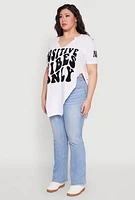 Womens Plus Size Positive Vibes Only Graphic Print Tee, White, Size 1X