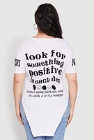 Womens Plus Size Positive Vibes Only Graphic Print Tee, White, Size 1X
