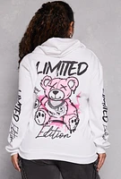 Womens Plus Size Limited Edition Bear Graphic Hoodie, White, Size 1X