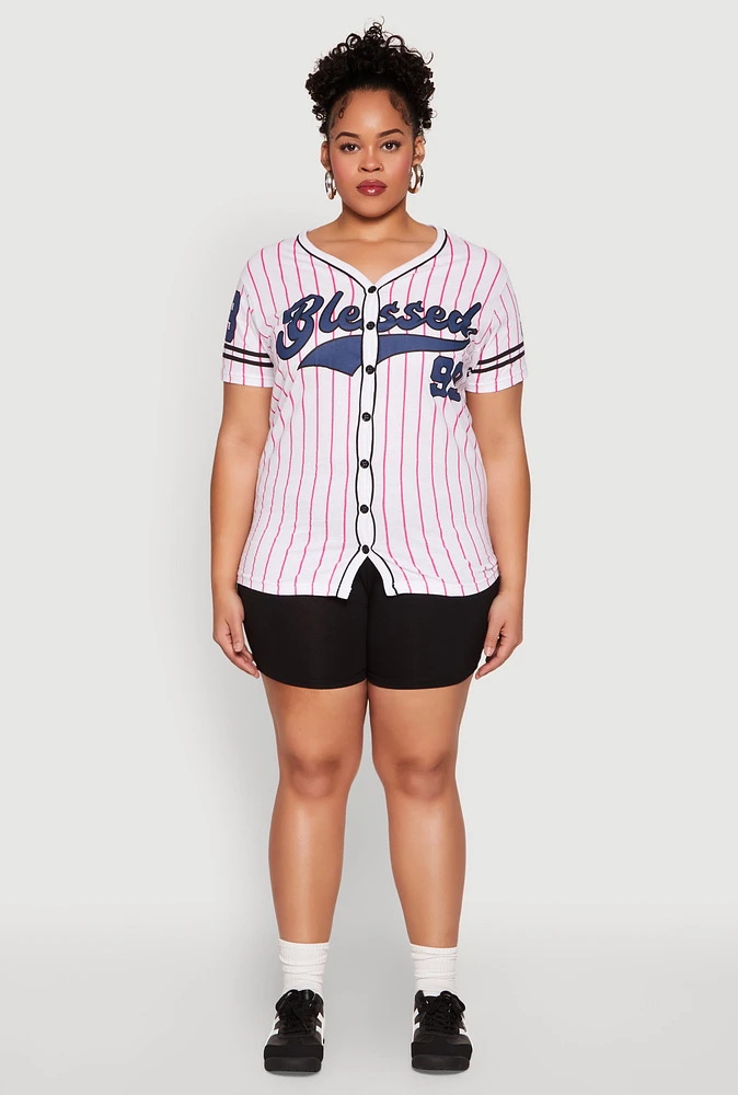 Womens Plus Size Blessed 99 Graphic Baseball Shirt, Multi, Size 2X