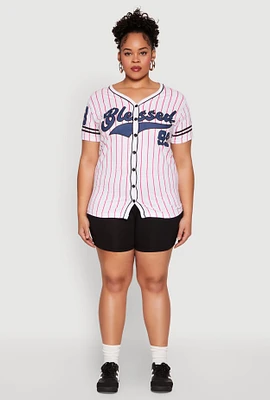 Womens Plus Size Blessed 99 Graphic Baseball Shirt, Multi, Size 2X