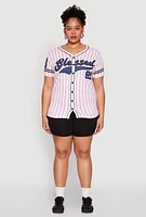 Womens Plus Size Blessed 99 Graphic Baseball Shirt, Multi, Size 2X