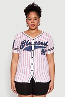 Womens Plus Size Blessed 99 Graphic Baseball Shirt, Multi, Size 2X