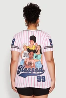 Womens Plus Size Blessed 99 Graphic Baseball Shirt, Multi, Size 2X