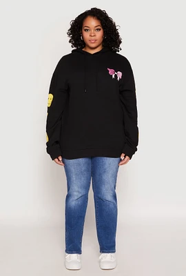 Womens Plus Size Positive Good Vibes Always Smile Hoodie, Black, Size 2X