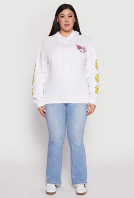 Womens Plus Size Positive Good Vibes Always Smile Hoodie, White, Size 2X