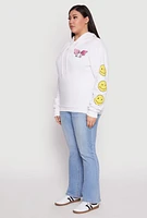 Womens Plus Size Positive Good Vibes Always Smile Hoodie, White, Size 2X