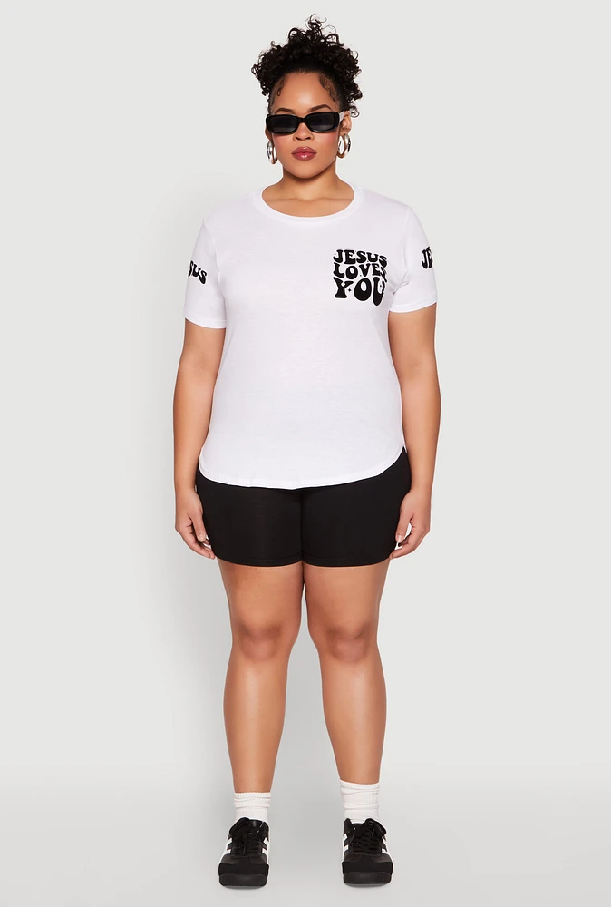 Womens Plus Size Jesus Loves You T Shirt, White, Size 2X